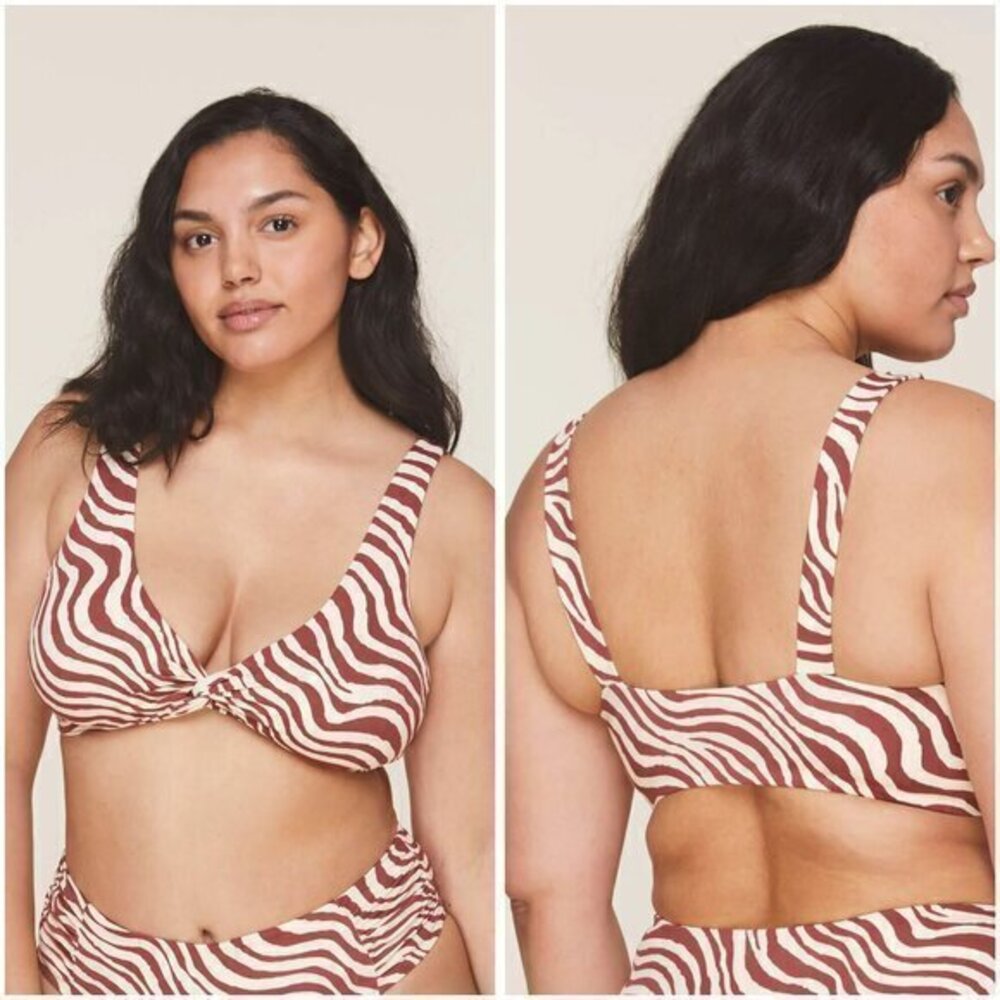 Andie Swim The Porofino Bikini Top in Bias Stripe Truffle Size L NWT